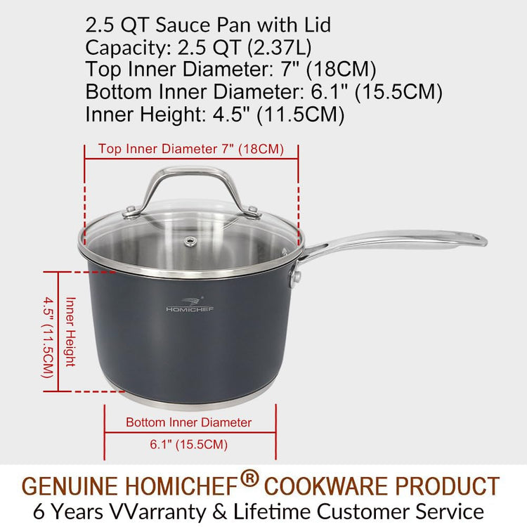 Matte Polished NICKEL FREE Stainless Steel 2.5 QT Sauce Pan with Glass Lid