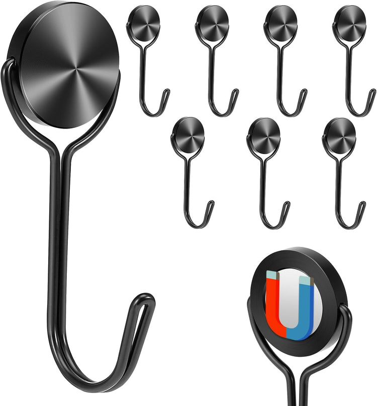 Magnetic Hooks, Magnet Hooks for Cruise Refrigerator Grill,Strong Magnets with Hooks for Home Kitchen, Garage Key Holder,8pack (Black,0.9in-1 15Lbs)