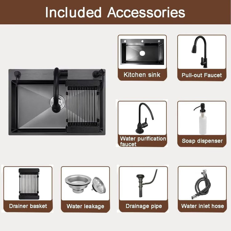 Black Drop in Kitchen Sink, Stainless Steel Single Bowl Sink with 3 Holes, Topmount Workstation Sink, Farmhouse Rectangle Basin with Multiple Accessories (29.5 * 17.7 * 7.9in)