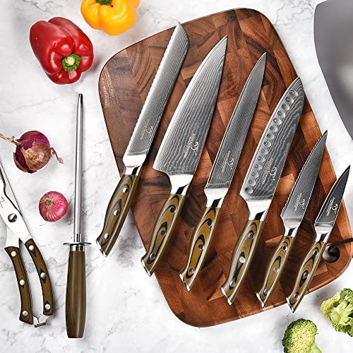 9PCS Damascus Knife Set with Block