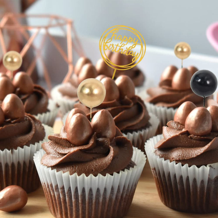 Cake Topper Gold 27 Pack Cupcake Topper with Mini Balls
