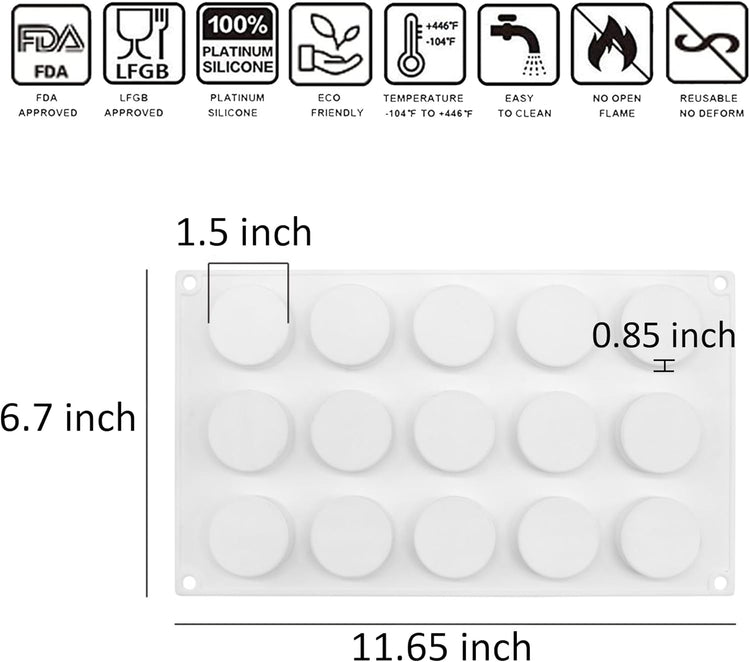 OCPO Kitchen 3D Round Cylinder Silicone Mold for Baking Mousse Cake, Candy, Pastry, Chocolate, Cupcake, Cookie, Cake Decoration Mold, Round Shape (15-Cavity)