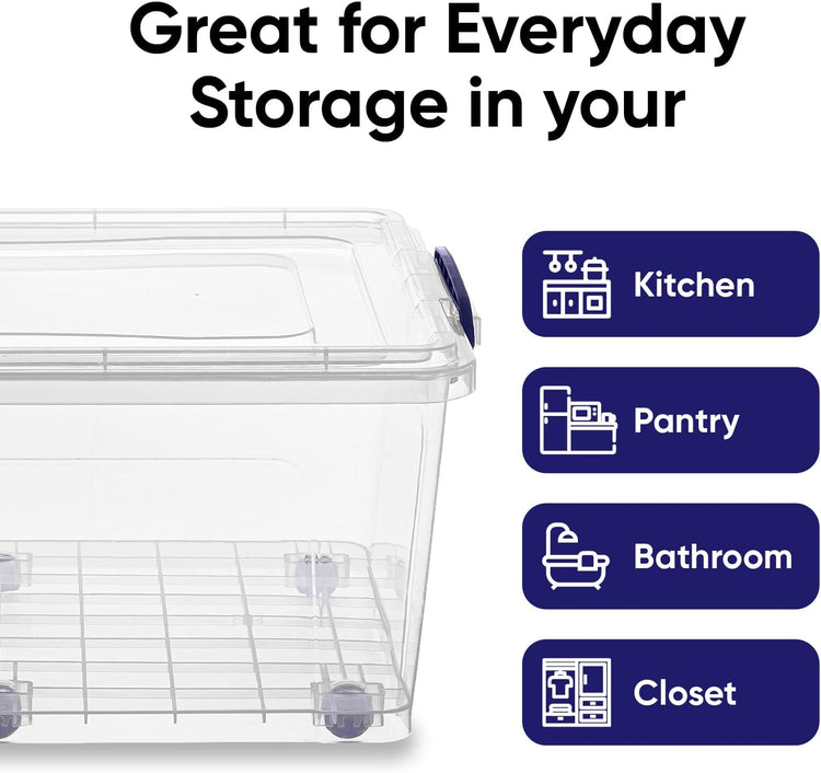 Superio Storage Bins with Lids, Clear Plastic Containers for Organizing, Stackable Totes, BPA Free, Odor Free, Organizer Boxes for Home, and Dorm (4 Pack, 32 Quart)