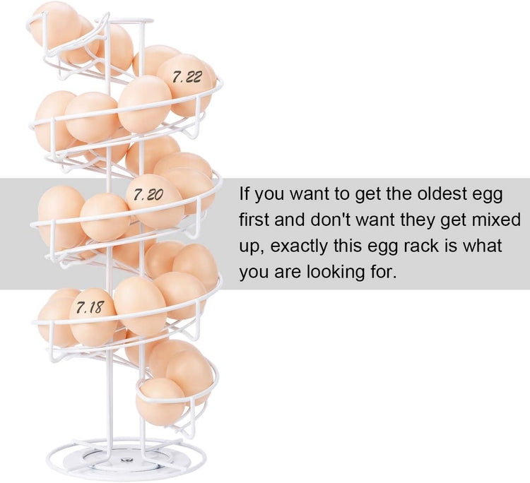 Toplife Spiral Design Metal Egg Skelter Dispenser Rack, Storage Display Rack, White