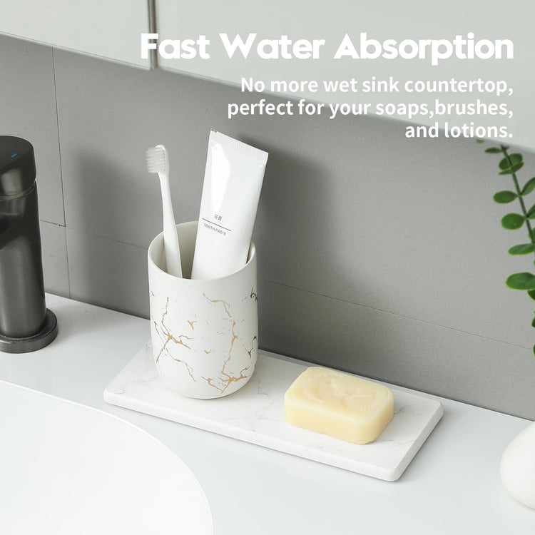 2PCS Water Absorbing Stone Drying Tray for Kitchen Counter & Bathroom Sink (2 Count)