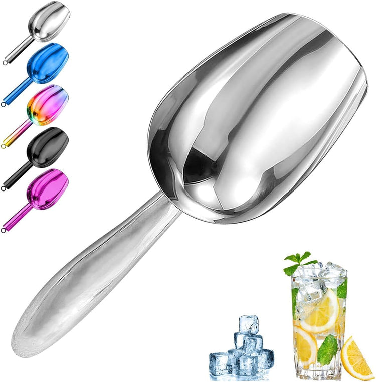 Metal Ice Scoop,Kitchen Ice Scooper for Ice Maker,Stainless Steel Small Ice Scooper for Freezer,Kitchen Gadgets Cookie Flour Pet Dog Food Scoop (Curved handle silver, 3oz)