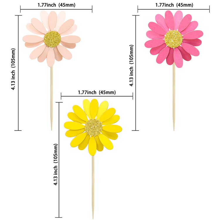 24Pcs Daisy Cupcake Toppers Daisy Cake Decorations Chrysanthemum Cupcake Toppers Spring Daisy Flower Cake Picks for Birthday Wedding Supplies Multicolor 3 (24 Count)