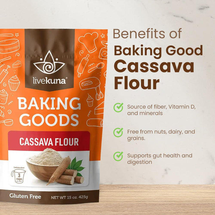 LiveKuna - Cassava Flour, Cassava Root Baking Flour, Gluten-free Flour, Alternative to All Purpose Flour, Spelt Flour, Great for Baking Vegan Bread and Casava Flour Tortillas - Nestoria