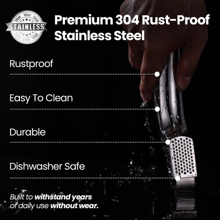 No Peeling Required Garlic Press Stainless Steel with Detachable Handle for Fine Mincing-Premium Garlic Mincer Tool, Rust-Proof, Easy to Clean, Dishwasher Safe Garlic Crusher with Lifetime Replacement
