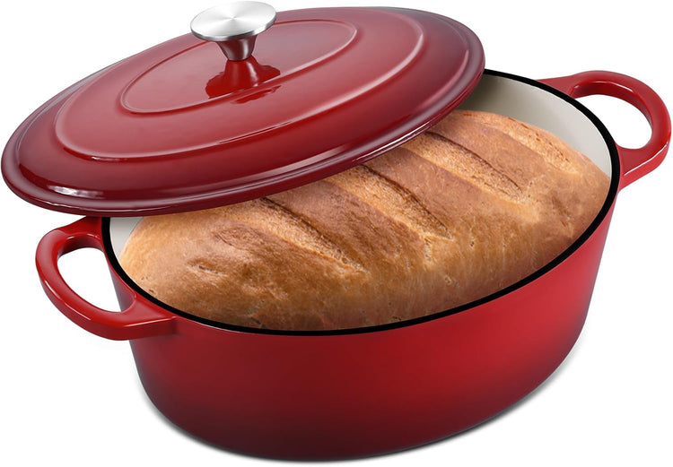 7 Quart Oval Dutch Oven with Lid, Leonyo 7QT Enameled Oval Cast Iron Dutch Oven for Sourdough Bread Breaking, Heavy Duty Cookware for Braising, Stews, Roasting, Red - Nestoria