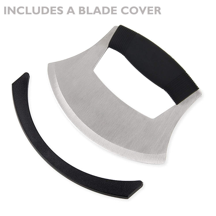 Pizza Cutter Stainless Steel Ulu knife Razor Sharp Rocker Slicer Cutter Mincing Mezzaluna Knife Salad Vegetable Chopper with Upgraded Ergonomic Anti