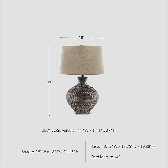 Signature Design by Ashley Magan 285." Textured Bronze Metal Table Lamp, Antique Brown Finish