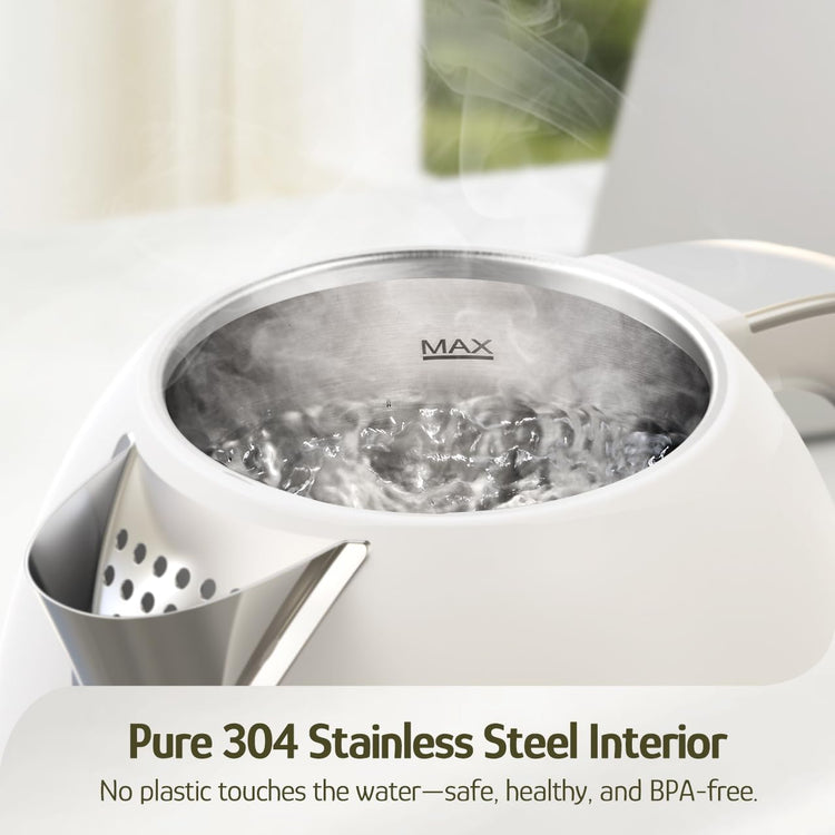 Hazel Quinn Electric Kettle - 1.7 Liters (57oz) Stainless Steel Water Kettle, BPA-Free Interior, 1200W Fast Boiling, Cordless, Rotational Base, Automatic Shut Off & One-Touch LED - Pearl White