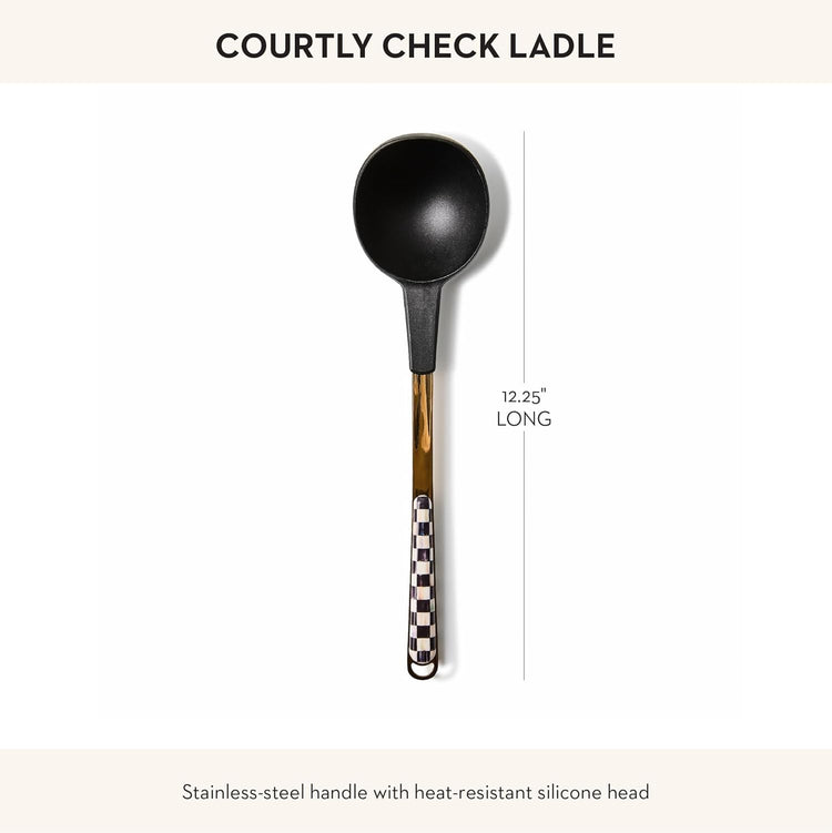 MACKENZIE-CHILDS Kitchen Ladle, Silicone Ladle Spoon for Cooking, Black-and-White Courtly Check