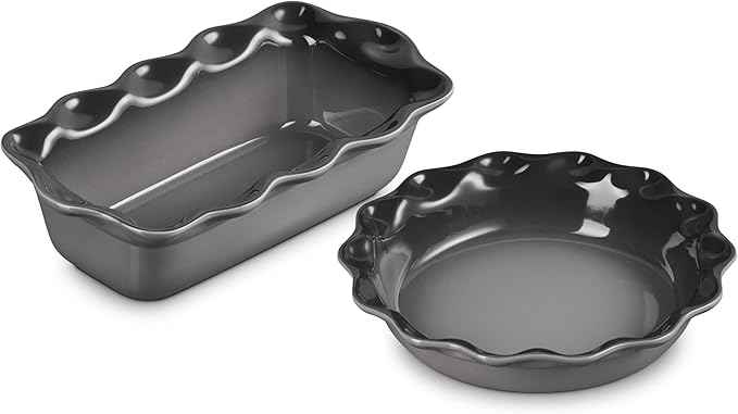 Le Creuset Stoneware Set of 2 9" Heritage Fluted Pie and 9" Fluted Loaf Dish, Oyster
