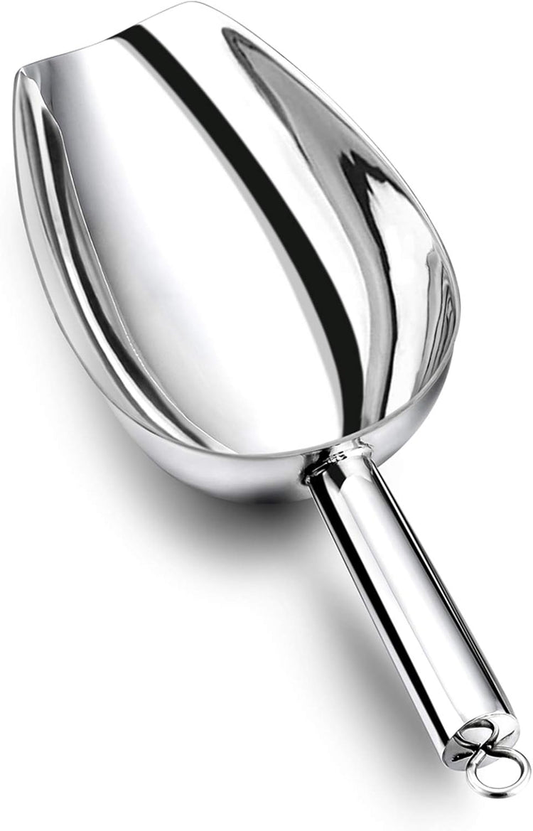 P&P CHEF Food Ice Scoop, Stainless Steel Scoop, Metal Candy Popcorn Flour Utility Scooper for Wedding Party Bar Kitchen Bath, Heavy Duty & Dishwasher Safe, (12oz, 1Pc)