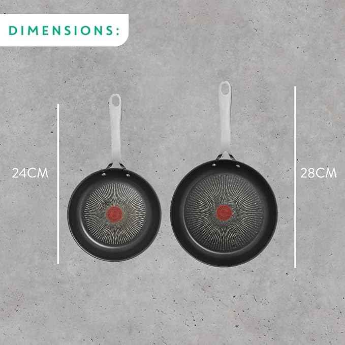 T-Fal x Jamie Oliver Nonstick Coated Stainless Steel Pans 9.5" & 11", Induction Compatible, Oven Safe up to 500°F, Chef's Stainless Steel Skillet, Frying Pan, Silver