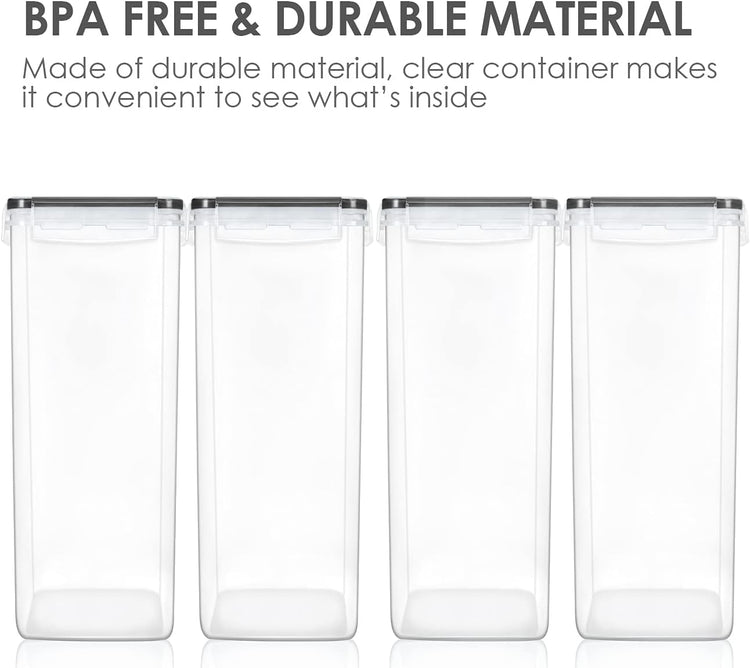 Vtopmart Extra Large Tall Airtight Food Storage Containers, 4 Pieces 5.9qt/6.5L Plastic PBA Free Kitchen Pantry Canister for Spaghetti, Flour and Baking Supplies, with 24 Labels, Black
