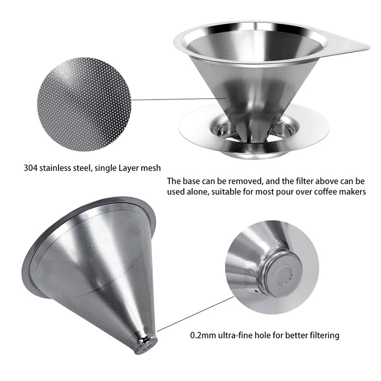 Pour Over Coffee Dripper Reusable Coffee Filter Paperless Coffee Filter Stainless Steel Pour Over Coffee Maker Cone Coffee Dripper for 1