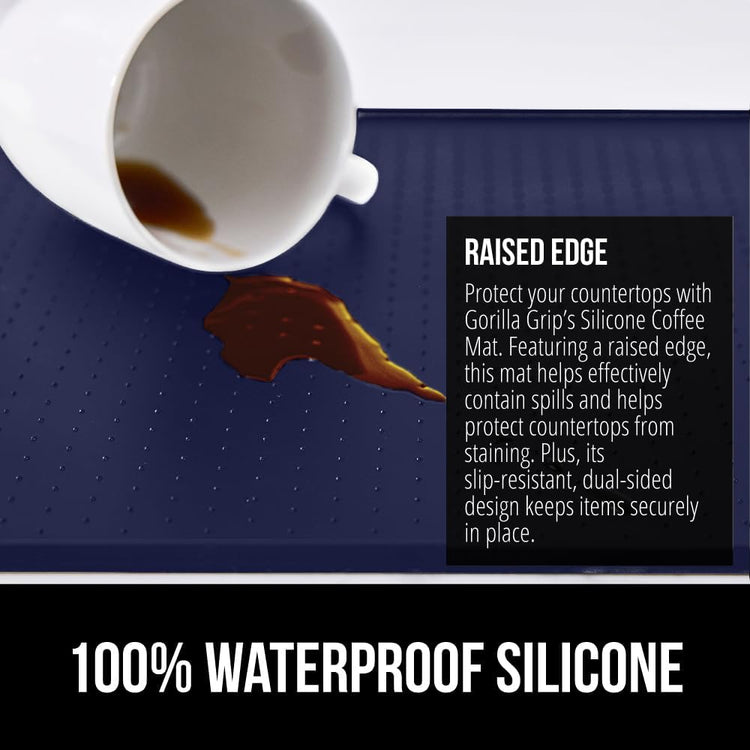 GORILLA GRIP Silicone Coffee Mat, Espresso Drink Bar Station Accessories, Waterproof Heat-Resistant Dish Drying Mats, Stay in Place on Kitchen Counter, Home Kitchen Decor Essentials, 10x14, Navy