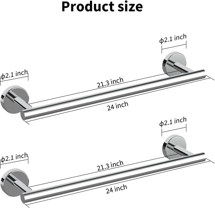 Cilee 2 Pieces Polished Chrome Bathroom Towel Bar, 24 Inch Double Towel Racks,Bathroom Towel Holder Towel Bar for Bathroom Stainless Steel Wall Mount