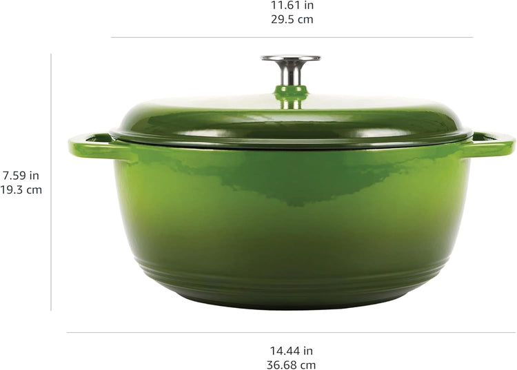 Amazon Basics Cast Iron Dutch Oven Pot with Lid, Enameled, Round, Dual Handles, Heavy-Duty, Large, 7.3-Quart, Green - Nestoria