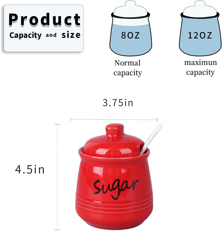 12oz Ceramic Sugar Bowl with Lid and Spoon