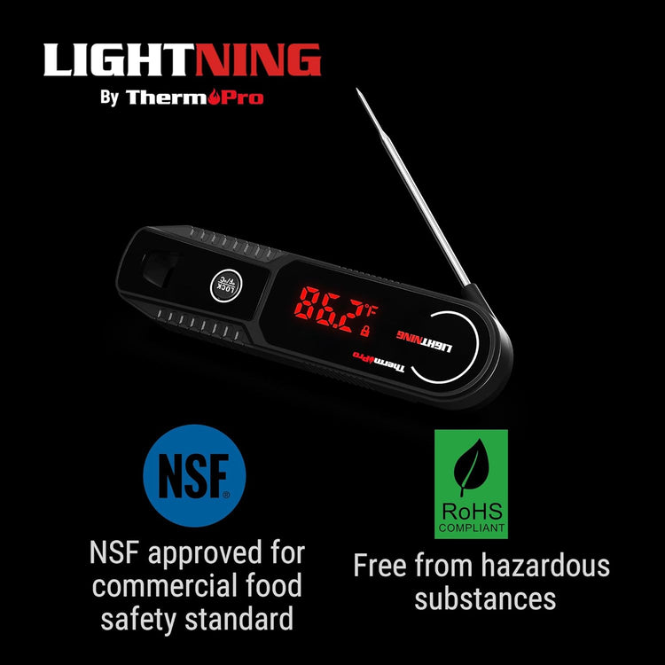 ThermoPro Lightning 1-Second Instant Read Meat Thermometer, Kitchen Food Thermometer with Auto Wake/Sleep/180° Rotating Display, Waterproof Cooking Thermometer for Oil Deep Fry Smoker BBQ Grill