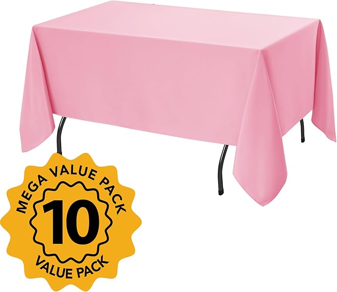 10-Pack Pink Tablecloths for Rectangle Tables, 70 x 120 Inches, Stain-Resistant Polyester Fabric for 6 Foot Tables - Washable Table Covers for Weddings, Banquets, Birthday Parties, Events