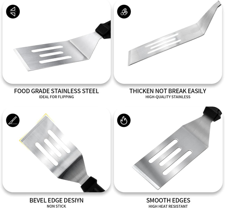 Metal Spatulas 2 Pieces, Stainless Steel Spatula with Heat Resistant Handle, 9.8 Inch Stainless Steel Spatula Ideal for Desserts, Pancakes, Eggs, Griddle Scraper or BBQ