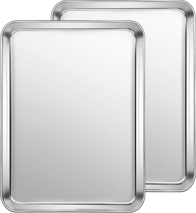 CEKEE Stainless Steel Cookie Sheets for Baking, 2PCS Stainless Steel Baking Sheet, Size 12 x 10 x 0.98 Inch,Heavy Duty & Easy Clean Baking Pans Tray Set