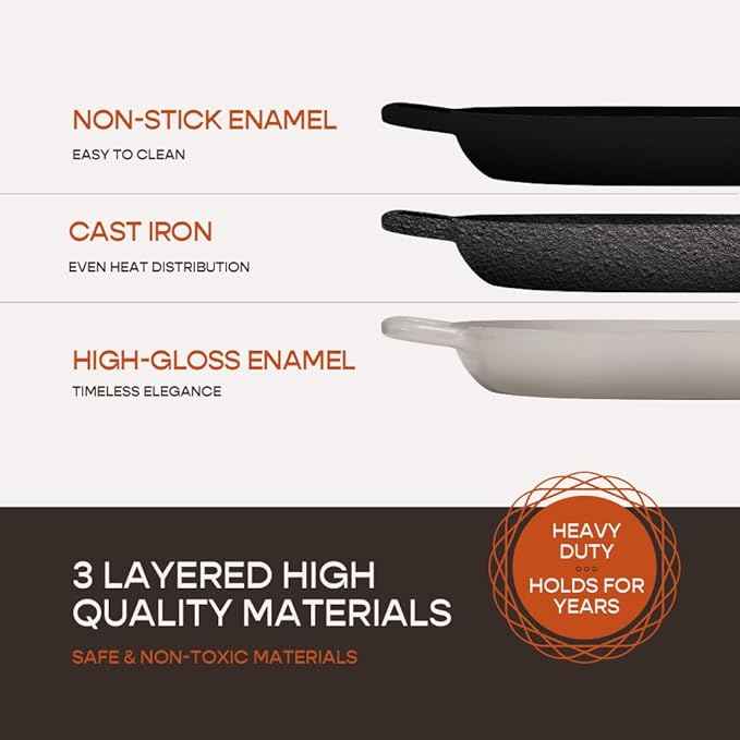 Enameled Cast Iron Dutch Oven for Professional Sourdough Bread Baking | 5.5 Quart Loaf Size Oval Cookware Pot with Lid | Triple-Layer Enamel Coating Pan with Non Stick Silicone Mat | White