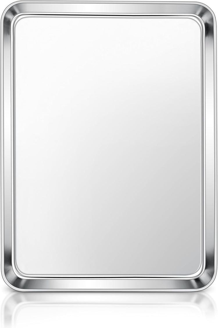 E-far Stainless Steel Baking Sheet, 16” x12” x 1” Baking Cookie Sheet Pan for Oven, Non-toxic Metal Trays for Baking Cake Cookie, Healthy & Rust Free, Mirror Finish & Dishwasher Safe, 1 Pack