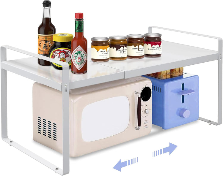 Expandable Cabinet Shelf Organizer Rack 9 inch, Pantry Organizer Lengthen from 14” to 25” , Large Kitchen Cabinet Storage Shelf Rack, Storage Organizer white,Spice Rack Expandable Shelves,