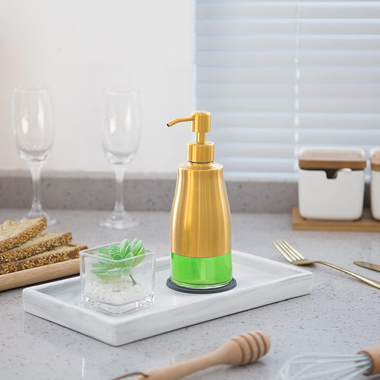 Soap Dispenser with Coaster and Stickers, Brushed Gold Stainless Steel Glass Hand Pump Dispenser, Anti Rust Bottle, for Kitchen & Bathroom Detergent Bottle,Refillable Hand Liquid Dispenser
