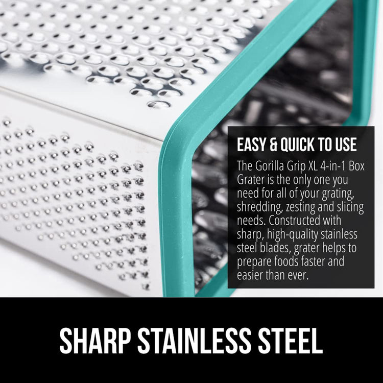 XL 4 Sided Stainless Steel Cheese Grater With Measurement Container
