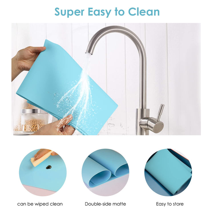 Extra Large Silicone Mats, Food Grade & Thick Silicone Pad Table Mat for Crafts, Kids Placemat, Silicone Heat Resistant Mat Kitchen Counter Mat for Baking Pastry, 23.6''x15.75'' Light Blue, 1Pack