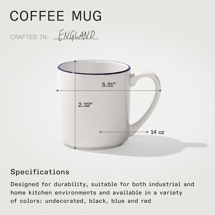 Made In Cookware - Set of 4 - Coffee Mug Set - 12 oz - White With Navy Rim - Porcelain - Crafted in England - Dishwasher and Microwave Safe