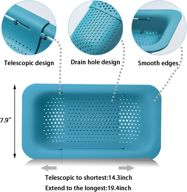 Collapsible Sink Colanders and Strainers Basket Over the Sink Colander Collapsible Colander Extendable Plastic Fruit Vegetable Strainer Drainer Basket for Kitchen(Green )