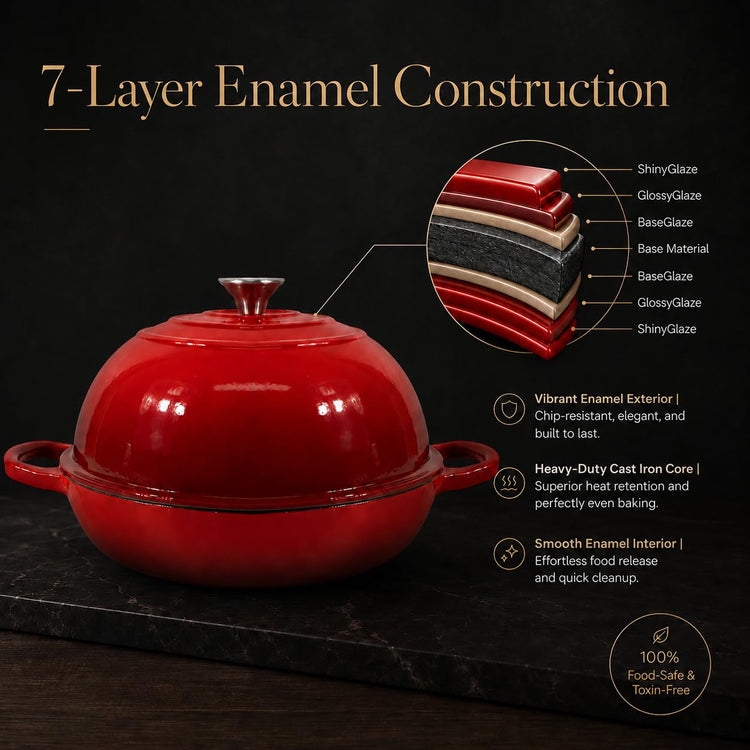 6QT Enameled Cast Iron Dutch Oven for Sourdough Bread Baking