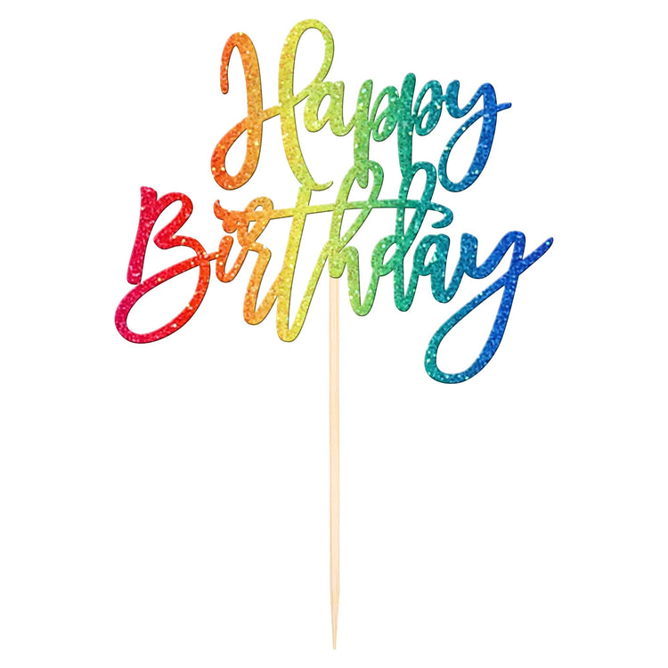 1 PCS Happy Birthday Cake Topper Glitter Happy Birthday Cake Pick for Celebrating Happy Birthday Anniversary Theme Party Cake Decorations Supplies Colorful