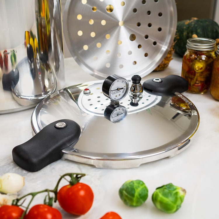 Pressure Canner Release Valve Aluminum Canning Pot Cooker Pot Stove Top with Pressure Gauge Instant Fast Cooking Pot Stewing Locking System