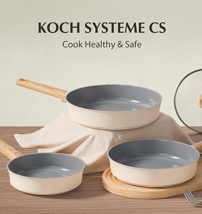 KOCH SYSTEME CS Nonstick Ceramic Cookware Set, Nonstick Pots and Pans Set with Stay-Cool Handles, Non-toxic Ceramic Kitchen Cooking Set, Induction Compatible Dishwasher Safe, PFAS and PFOA Free