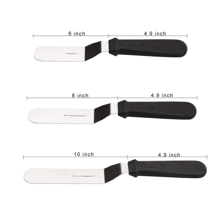 Offset Frosting Cake Knife set of 3 Black 6 8 & 10 Inch Angled Icing Spatula for Decorating (3 Count)