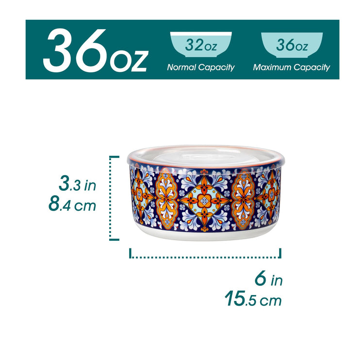 SIMI 36 oz Ceramic Bowls with Lids Set of 4 (4 Count)
