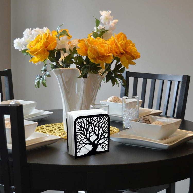 Tree Trunk Black Metal Napkin Holder for Table 4.9" x 4.9" x 1.9"