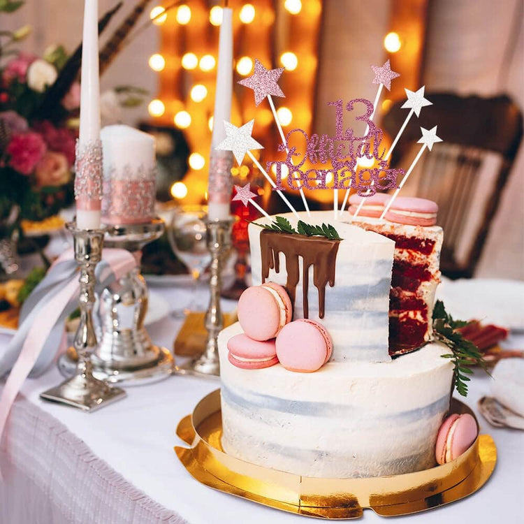 Glittery 13 Ofiicial Teenager Cake Topper with Star,13th Happy Birthday Cake Topper Party Decorations Party Supplies for Boys Girls Rose Gold