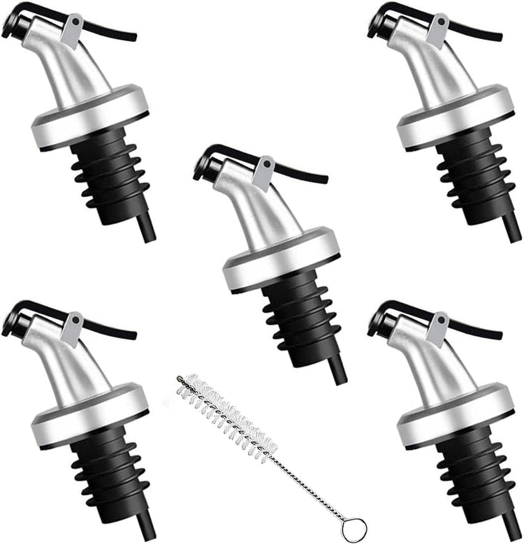 5 Pack Oil Spouts, Olive Oil Vinegar Bottle Stopper Dispenser with Tube Brush, Leakproof Bottle Spouts for Salad, Sauce, Soy, Etc