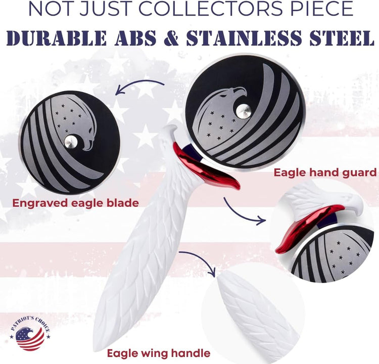 Patriot's Choice American Eagle Stainless Steel Pizza Cutter Wheel – Ultra Sharp with Built-In Finger Guard - Patriotic Kitchen Tools & Pizza Accessories Gift for Men - Dishwasher Safe 10"