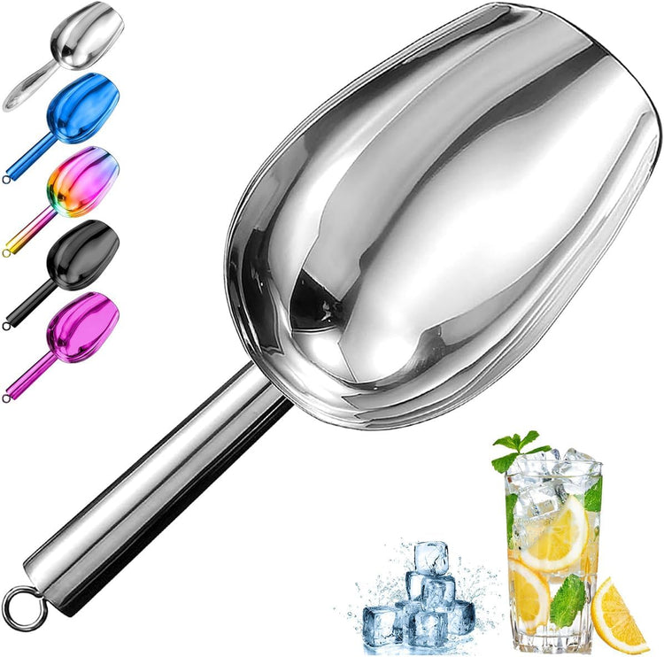 Metal Ice Scoop,Kitchen Ice Scooper for Ice Maker,Stainless Steel Small Ice Scooper for Freezer,Kitchen Gadgets Cookie Flour Pet Dog Food Scoop (silver, 12oz)